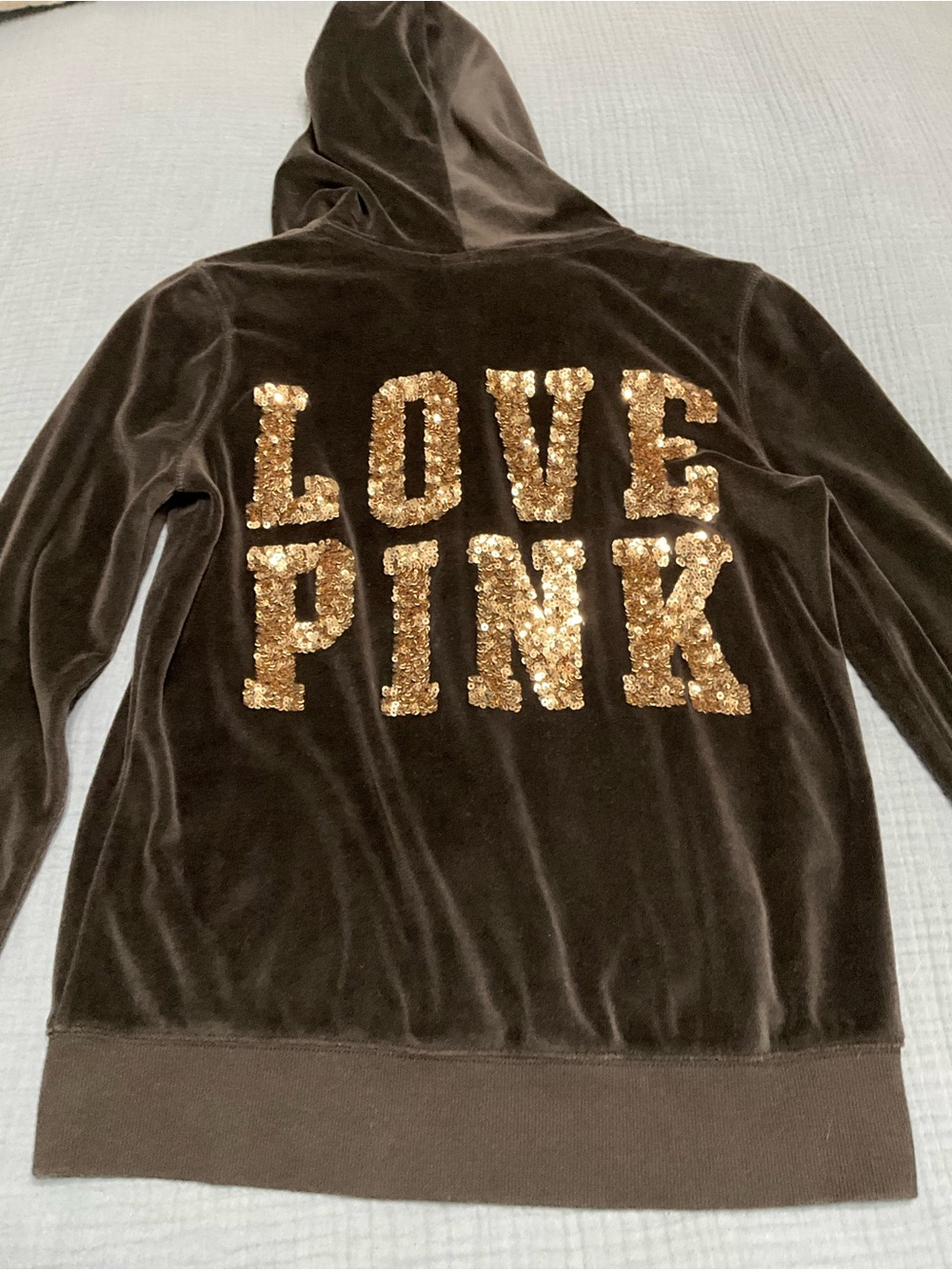 PINK Victoria's Secret Black ‘ LOVE PINK’ Hoodie with Gold Sequins